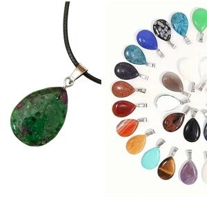 ⭐️ 5 for $25 Natural Stone Water Droplet Pendant Necklace on a Black Cord